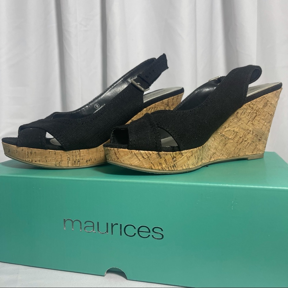 Maurices black & cork Maybel Ghille Wedge size 9
